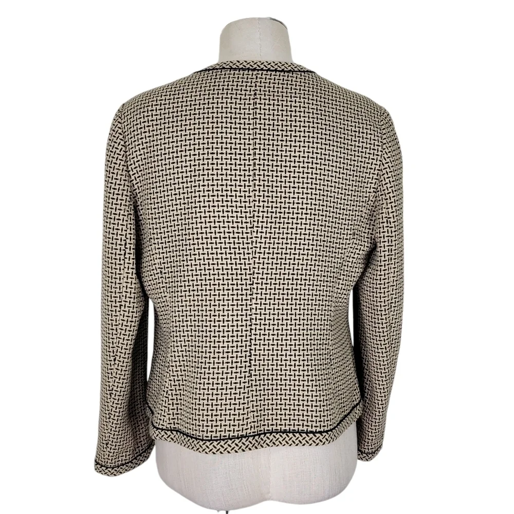 Kasper Tweed Blazer Size 12P 1 Hook Eye Closure Long Sleeve Lined Black Tan